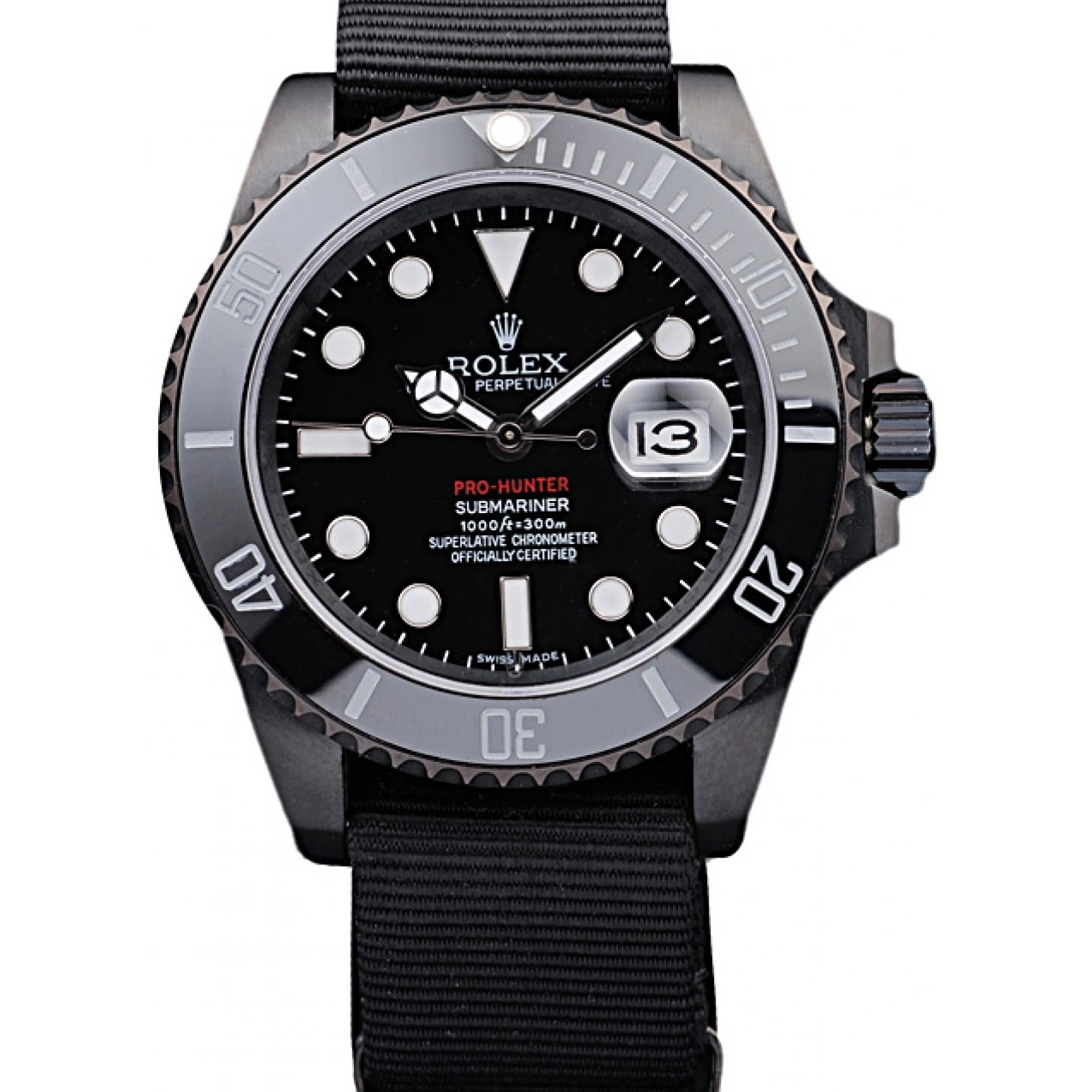 Pro-Hunter Swiss Dial Black Rolex Submariner Black Strap Fabric 0701